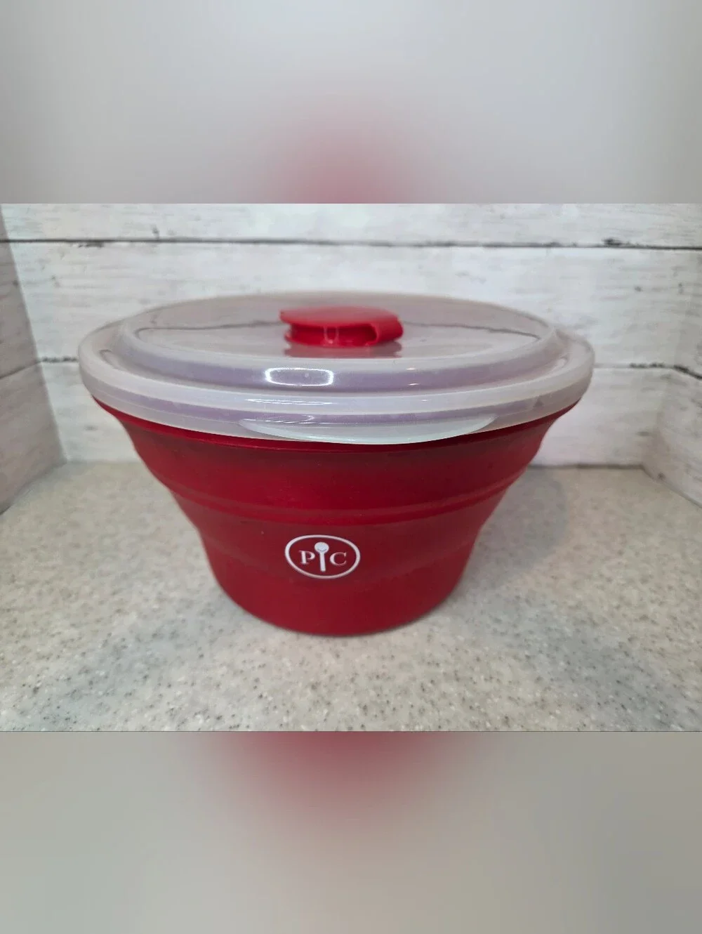 Pampered Chef Collapsible Silicone Microwave Popcorn Maker Bowl Red 9